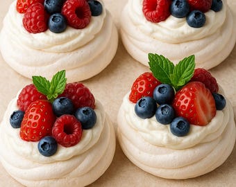 Receta de mini Pavlova: Postre de frutos rojos y crema (Descargar PDF)