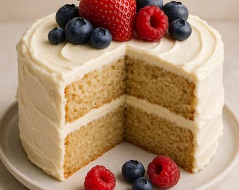 Receta de pastel de vainilla vegano sin gluten: Pastel de celebración (Descargar PDF)