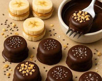 Receta de bocaditos de chocolate negro, plátano y mantequilla de cacahuete (Descargar)