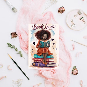 Love Books Art Print | Whimsical Girl Reading Illustration | Book Lover Wall Decor | Printable Book Art | Reading Poster for Home