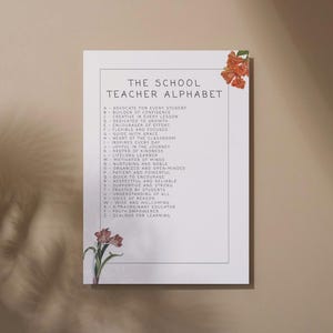 Póster del alfabeto para profesores, decoración educativa mate para el aula, idea de regalo para profesores, herramienta de aprendizaje del abecedario, material para la vuelta al cole.