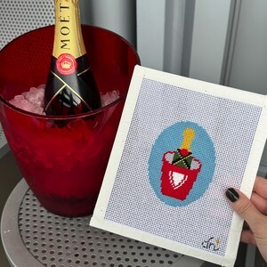 Champagne Bucket - Painted Needlepoint Canvas, Virgin Voyages Inspired Travel Ornament, 13 Mesh