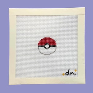 Pokéball Mini - Painted Needlepoint Canvas, Pókemon and Nintendo Inspired, 18 Mesh