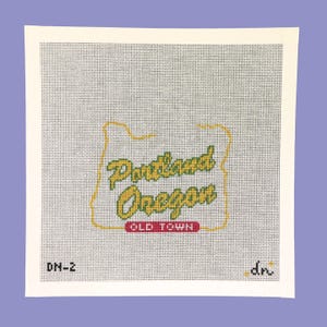 Portland Oregon Sign - Needlepoint Canvas, White Stag, 18 Mesh