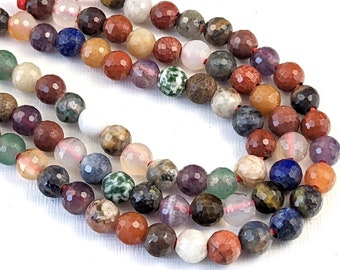 Mixed Gemstone, Large Hole Bead, 8mm, Dakota Stones, Round, Faceted, Multicolored, Natural Gemstone Beads, 7.5-Inch Strand - ID 2734