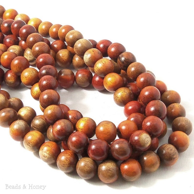 Red Round Natural Wood Beads 10mm Large Hole 16 Inch Strand