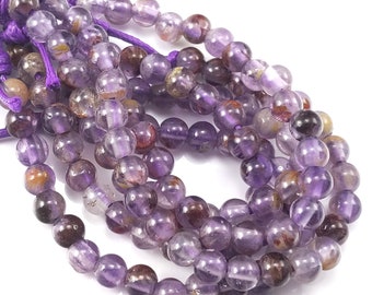 Cacoxenite, Large Hole Bead, 8mm, Round, Dakota Stones, Purple/Gold/Brown, Amethyst, Smooth, Natural Gemstone Beads, 8-Inch Strand - ID 2643