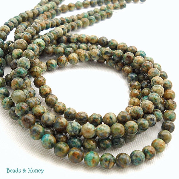 Chrysocolla, Blue-Green, Gemstone Beads, Round, Smooth, 6mm, Small, Full Strand - ID 953