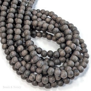 Unfinished Ebony Wood Bead, 8mm, Round, Dark Brown, Black, Banded/Striped, Small, Natural Wood, Artisan Handmade, 16 In Strand - ID 2356-BWN