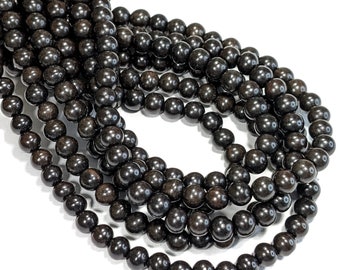 Ebony Wood Beads, 8mm, Round, Dark Brown and Black, Kamagong, Natural Wood Beads, Smooth, 16-Inch Strand - ID 1045-DK