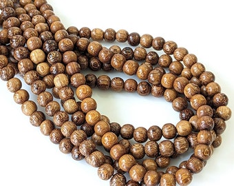 Madre de Cacao Wood, 8mm, Medium Brown, Round, Smooth, Small, Natural Wood Beads, 16 Inch Strand - ID 1648-MD