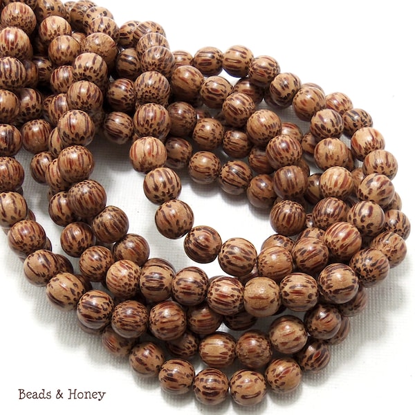 Palmwood Bead, 8mm, Round, Smooth, Natural Wood Beads, Small, 16 Inch Strand - ID 1416
