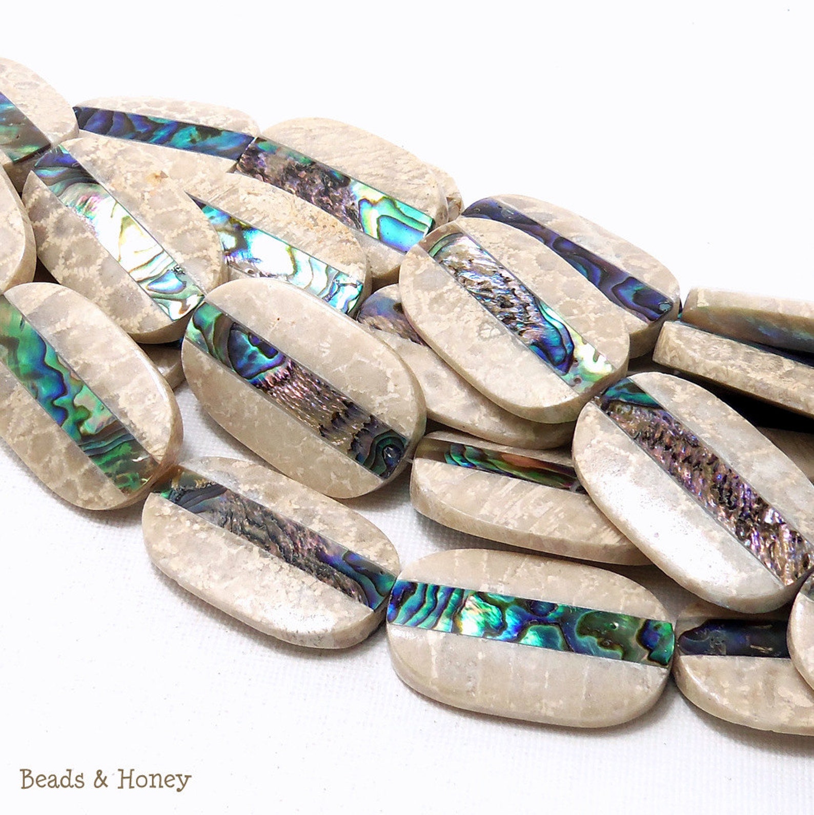 Mactan Stone With Abalone Shell Inlay Oval Flat Smooth | Etsy