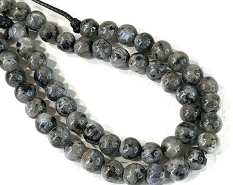 Larvikite, Large Hole Bead, 8mm, Dakota Stones, Round, Gray and Black, Natural Gemstone Beads, 7.5-Inch Strand - ID 2645