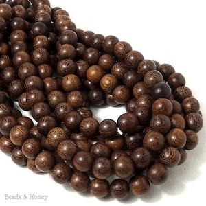 Madre de Cacao Wood Beads, 10mm, Dark Brown, Round, Smooth, Large, Natural Wood Beads, Artisan Handmade, Full 16-Inch Strand - ID 1649-DK