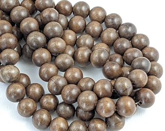 Brown Graywood, 12mm, Dark, Gray-Brown, Round, Smooth, Natural Wood Beads, Artisan Handmade Beads, Large, 16-Inch Strand - ID 1385-BWN