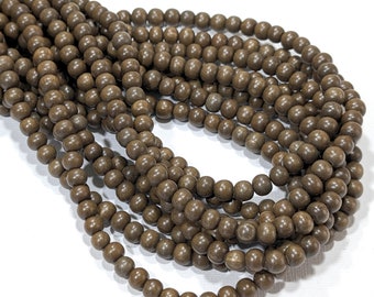 Brown Graywood Beads, Dark, 6mm - 7mm, Round, Gray/Brown, Smooth, Natural Wood Beads, Small, 16 Inch Strand - ID 1387-DK
