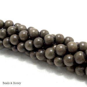 Graywood Beads, 8mm, Round, Gray/Brown, Smooth, Small, Artisan Handmade, Natural Wood Beads, 16-Inch Strand ID 1386 image 2