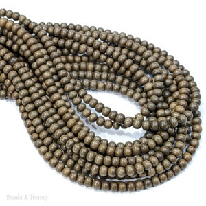 Brown Graywood Beads, Dark, 4mm - 5mm, Round, Gray/Brown, Smooth, Natural Wood Beads, Small, 16 Inch Strand - ID 1388-DK