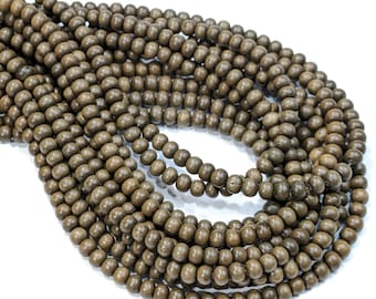 Brown Graywood Beads, Dark, 4mm - 5mm, Round, Gray/Brown, Smooth, Natural Wood Beads, Small, 16 Inch Strand - ID 1388-DK