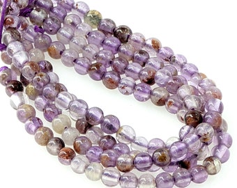 Cacoxenite, Large Hole Bead, 6mm, Round, Dakota Stones, Purple/Gold/Brown, Amethyst, Smooth, Natural Gemstone Beads, 8-Inch Strand - ID 2724