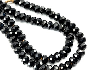 Black Spinel, A grade, 8mm, Large Hole, Diamond Cut Faceted Rondelle, Dakota Stones, Natural Gemstone Bead, 8-Inch Strand - ID 2675