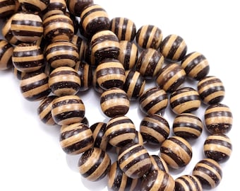 Mixed Coconut Shell Beads, 12mm-14mm, Dark Brown/White, Multicolored, Round, Large, Natural, Artisan Handmade Bead, 16-Inch Strand - ID 2610