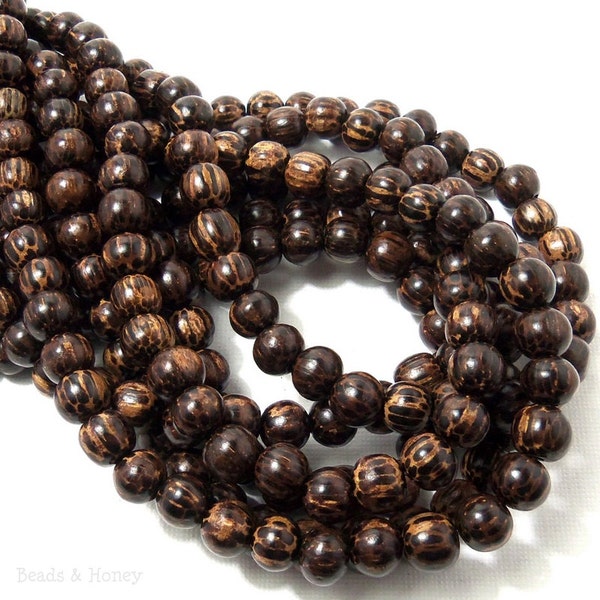 Patikan Wood Bead, 8mm, Old Palmwood, Natural Wood Beads, Round, Smooth, Small, 16 Inch Strand - ID 1413