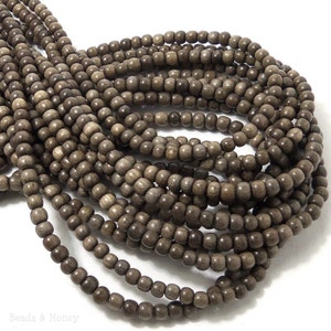 Graywood, Natural Wood Beads, Round, Smooth, 4mm - 5mm, Small, 16 Inch Strand - ID 1388