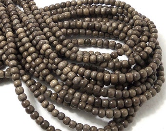 Graywood, Natural Wood Beads, Round, Smooth, 4mm - 5mm, Small, 16 Inch Strand - ID 1388