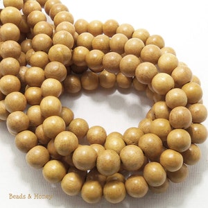 Nangka Wood, 10mm, Round, Natural Wood Beads, Golden Brown/Yellow, Artisan Handmade, 16-Inch Strand - ID 1411