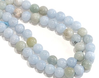 Aquamarine, Large Hole, 8mm, Round, Light Blue, Smooth, Dakota Stones, Pale Blue, Natural Gemstone Bead, 8-Inch Strand - ID 2641