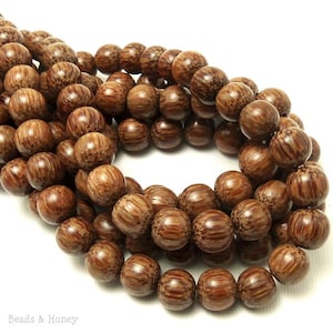 Palmwood Bead, Dark, 10mm, Round, Smooth, Natural Wood Beads, Small, 16 Inch Strand - ID 1417-DK