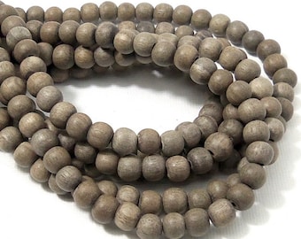 Unfinished Graywood Bead, 6mm, Unwaxed, Round, Small, Natural Wood Bead, 16 Inch Strand - ID 2161