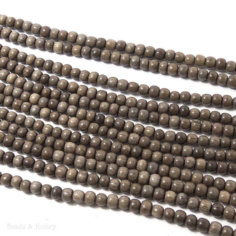 Graywood, Natural Wood Beads, Round, Smooth, 4mm 5mm, Small, 16 Inch Strand ID 1388 image 3