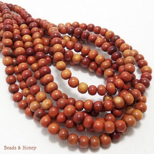 Sibucao, 4mm - 5mm, Natural Redwood Beads, Round, Smooth, Small, Full 16 Inch Strand, 89-90pcs - ID 1260