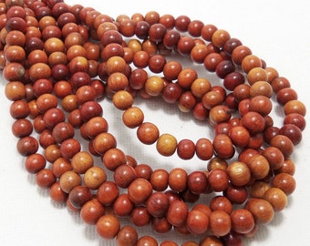 Sibucao, 4mm - 5mm, Natural Redwood Beads, Round, Smooth, Small, Full 16 Inch Strand, 89-90pcs - ID 1260