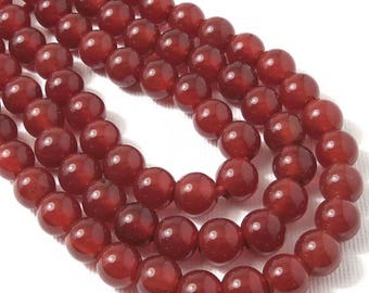 Carnelian, Large Hole Bead, 8mm, Dakota Stones, Round, Smooth, Red Orange, Gemstone Beads, 8 Inch Strand - ID 2323