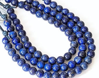 Lapis Lazuli, Large Hole Bead, 8mm, Dakota Stones, Round, Smooth, Dark Blue with Pyrite, Gemstone Bead, 8-Inch Strand - ID 2445