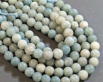 Amazonite, Large Hole Bead, 8mm, Dakota Stones, Round, Smooth, Shaded, Light Blue-Green, Natural Gemstone Beads, 8 Inch Strand - ID 2320