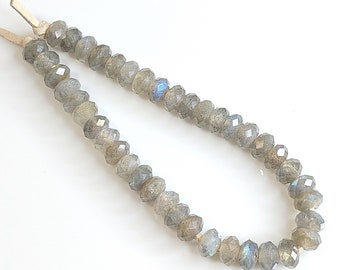 Labradorite, AA Grade, Large Hole, 8mm, Diamond Cut Faceted Rondelle, Blue Flash/Gray, Dakota Stones, Natural Gemstone, 8-In Str - ID 2669