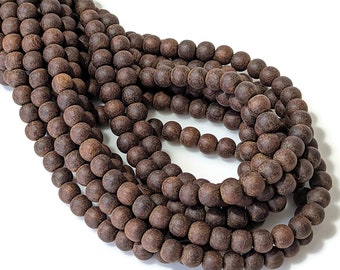 Unfinished Madre de Cacao Wood, 8mm, Dark Brown, Matte/Unwaxed/Unpolished, Round, Smooth, Natural Wood Beads, 16-Inch Strand - ID 2776