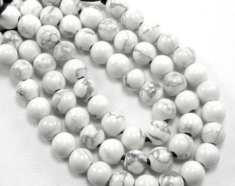 Howlite, Large Hole Bead, 8mm, Dakota Stones, White, Round, Smooth, Natural Gemstone Beads, 8-Inch Strand - ID 2419