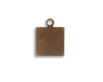 May include: A square-shaped metal charm with a loop at the top. The charm is a light bronze color.