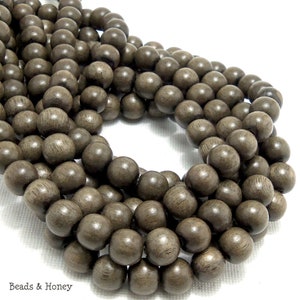 Graywood Beads, 8mm, Round, Gray/Brown, Smooth, Small, Artisan Handmade, Natural Wood Beads, 16-Inch Strand - ID 1386