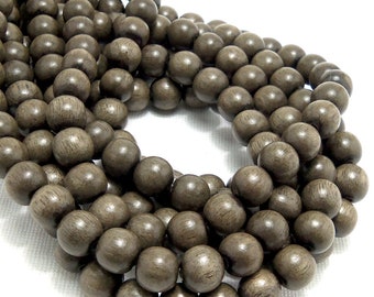 Graywood Beads, 8mm, Round, Gray/Brown, Smooth, Small, Artisan Handmade, Natural Wood Beads, 16-Inch Strand - ID 1386