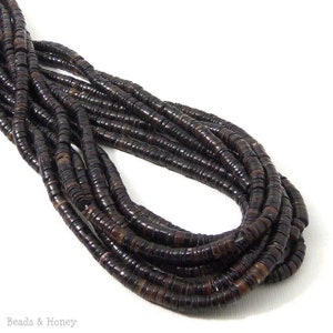 Black Pen Shell Beads, 4mm - 5mm, Dark Brown, Heishi, Thin, Small, Natural Color, Extra Long 24 Inch Strand - ID 2067