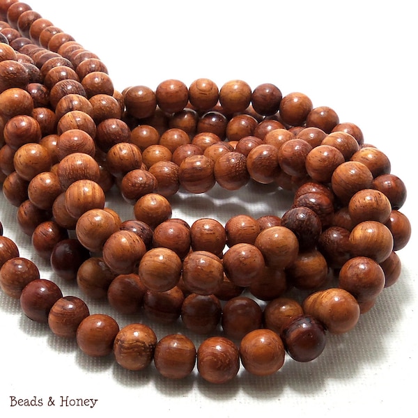 Bayong Wood, 8mm, Round,  Smooth, Small, Natural Wood Beads, 16 Inch Strand - ID 1379