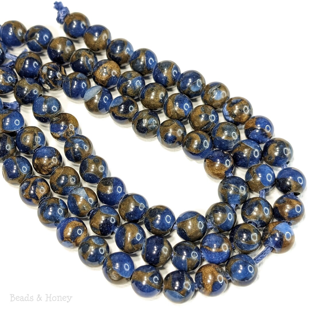 Blue Mosaic Quartz, Large Hole Bead, 8mm, Dakota Stones, Round, Smooth