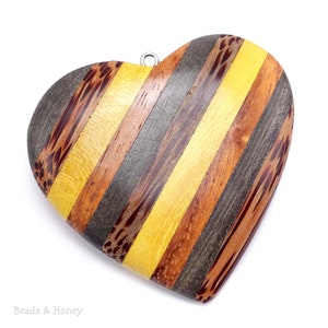 Mosaic Mixed Wood Heart Pendant with Stainless Steel Bail, Multicolored, Large, Artisan Made, Natural Wood, 56x52x10mm, 1pc ID 2591-PNDT image 4
